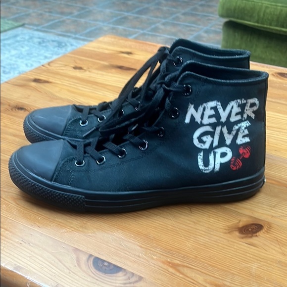 Black Sneakers with Motivational Message and Rubber Toe Cap - Picture 1 of 10